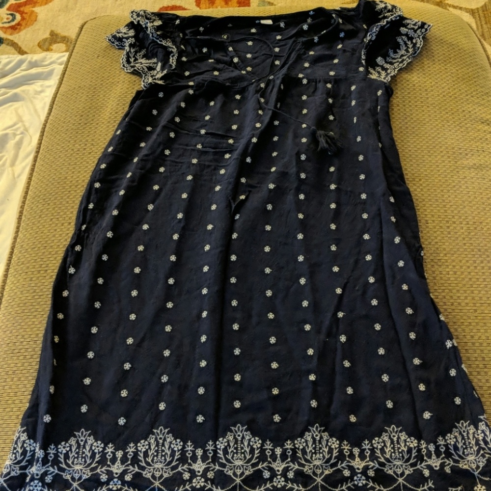 Navy eyelet ruffle dress